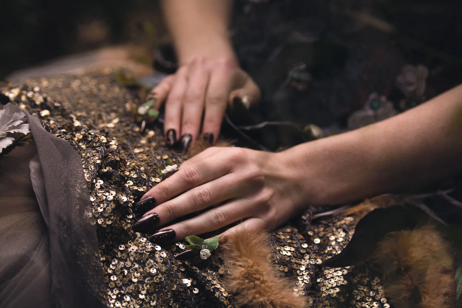 A hand and detailed costume texture.