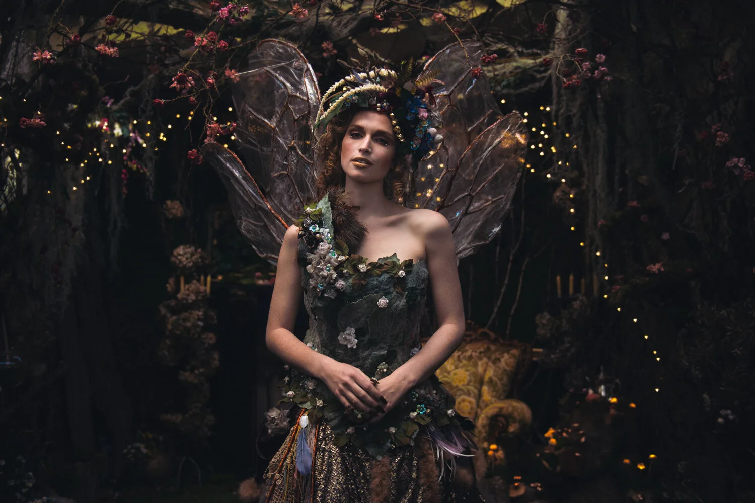 A wider portrait in the constructed woodland setting.